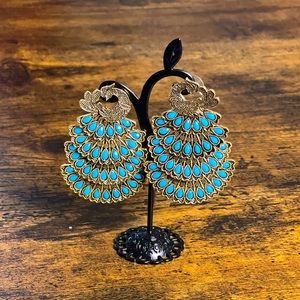 Oxidized Gold Plated Earrings With Light Blue Stones/ Indian Fashion Jewellery